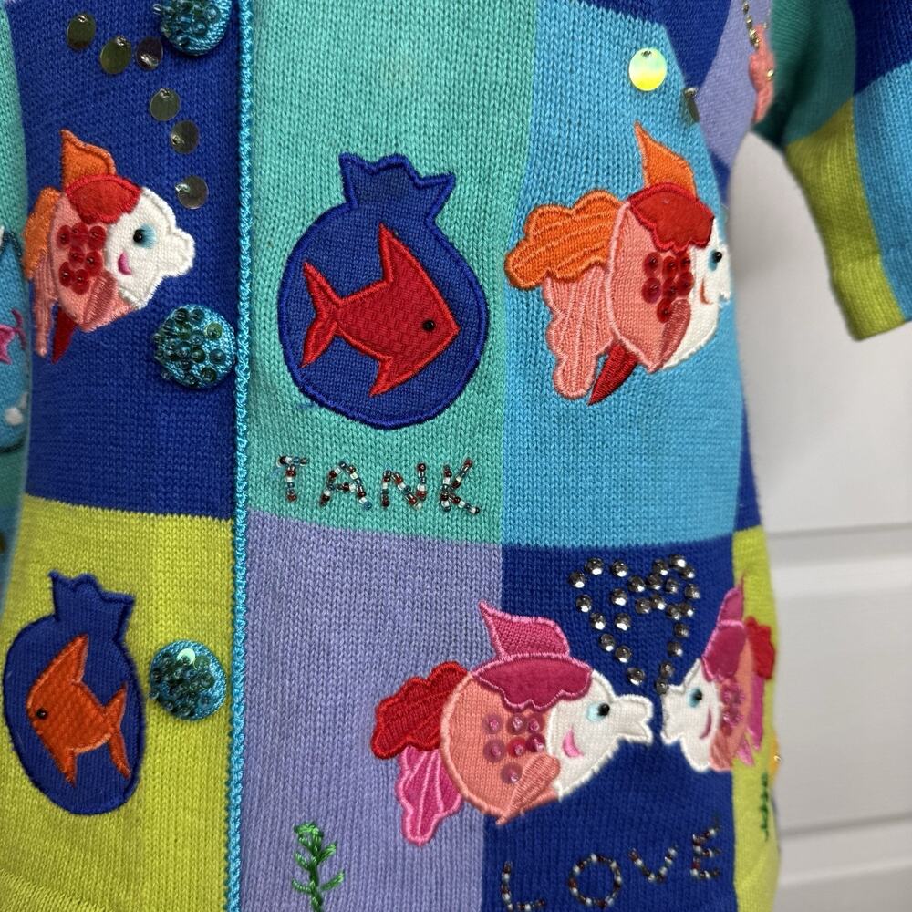 Berek Fish Sweater Cardigan Womens Small Beaded Embroidered Colorful Crochet - Picture 4 of 8